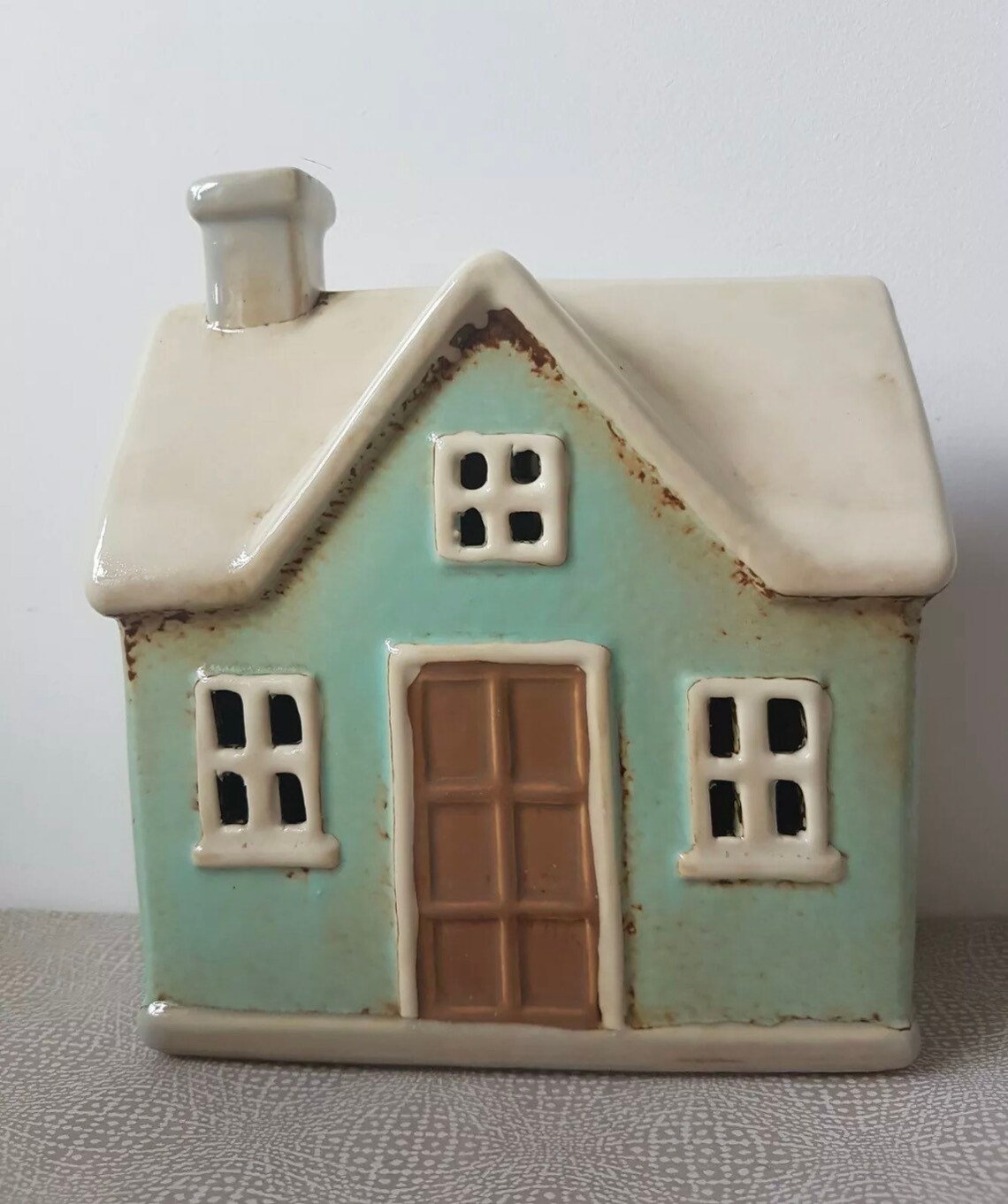 Ceramic Blue House Village Pottery Cottage Ornament Tealight Etsy