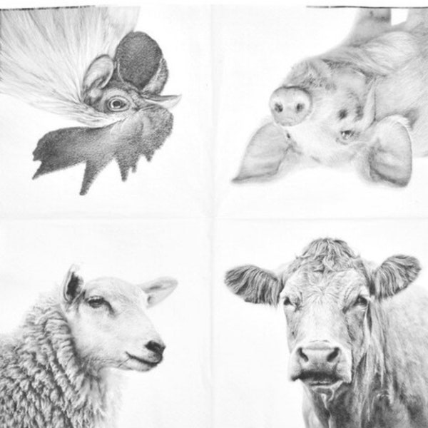 5 Paper Party Napkins pig Cow Farmyard pack of 5 3 ply  animals tissue serviettes Free UK postage