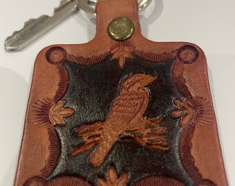 Leather Keyring Keyfob sparrow hawk Bird keychain Free UK Postage