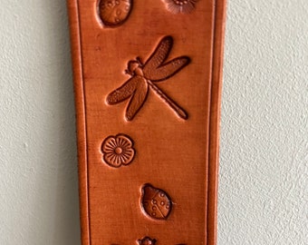 Leather Bookmark Dragonfly Meadow Handmade Free UK Postage