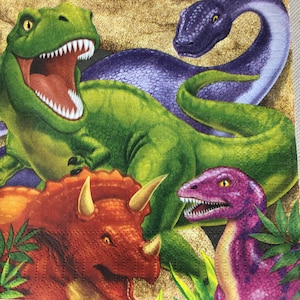 16 tovaglioli di carta per feste a tema dinosauro T Rex Dino Blast. Tovaglioli in tessuto.