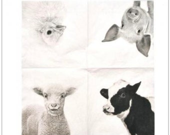 5 Paper Party Napkins Sheep Calf Farmyard pack of 5 3 ply Cocktail Size Napkins FREE UK Postage