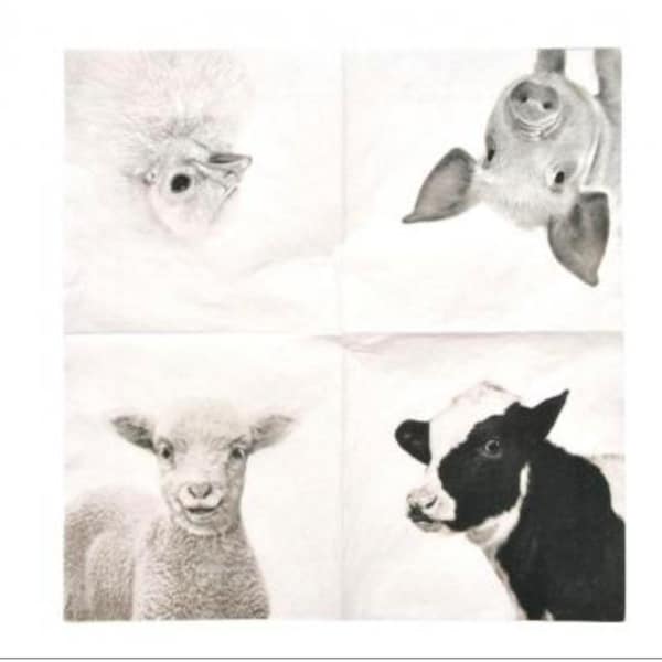 5 Paper Party Napkins Sheep Calf Farmyard pack of 5 3 ply Cocktail Size Napkins FREE UK Postage