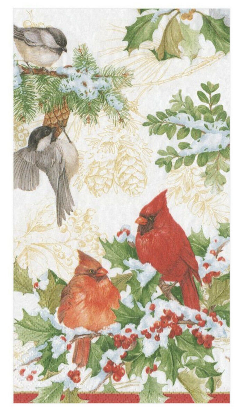 Caspari Christmas Birds and Greenery Paper Guest Towel Napkins Etsy