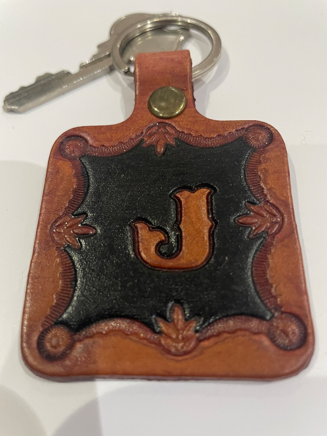 Leather Keyring Keyfob Personalised Letter J Keychain Free UK Postage ...