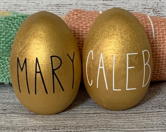 Golden Easter Egg, Personalized Egg, Custom Wood Easter Egg, Farmhouse Eggs