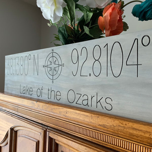 GPS Coordinates Routed Sign with Compass Rose, Home Sign, Significant Place Sign, Farmhouse Sign, New Home Gift, Made in the USA
