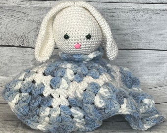 Bunny Plushie Blanket, Lovey, Stuffed Animal with Blanket Attached, Easter Bunny, Easter Basket Toy, Baby Shower Gift, New Baby