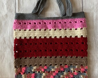 Crochet Gray Multicolor Mesh Bag, Market Bag, Tote Bag, Music Tote, Storage Tote
