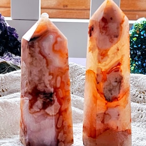 Carnelian  Flower Agate Tower,  Carnelian Flower Agate Point, Gift for Her, Gift, Crystal