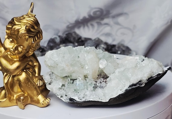 RARE Sugar  Green Diamond Apophyllite with Stillbite from India , Apophyllite, Crystal, Crystals