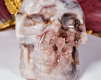 LG Pink Amethyst Skull, Druzy Skull , Crystal Art , Gift