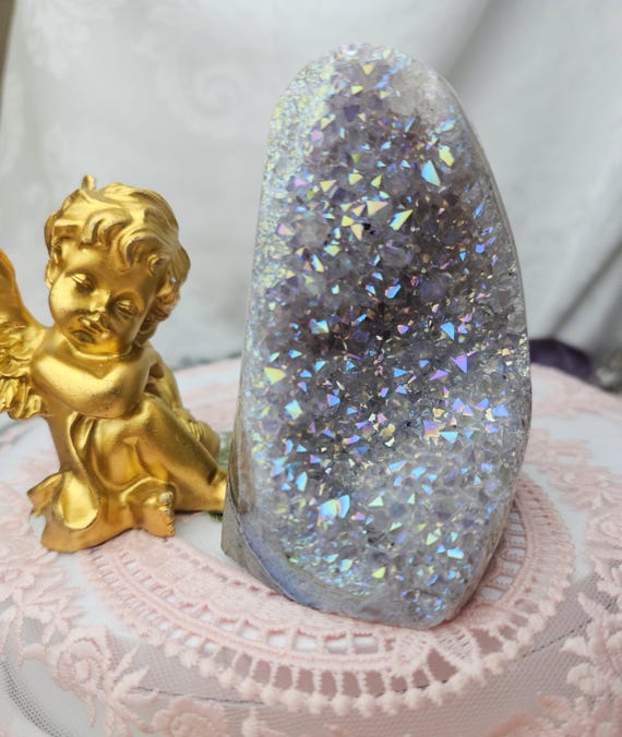 Rare Angel Aura Amethyst Cutbase, Angel Aura Amethyst, Statement Piece
