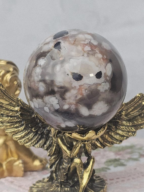 Black Flower Agate Sphere, Crystal Ball Crystals, Gift