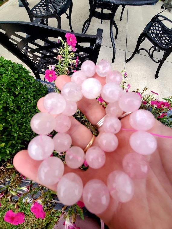 Large Bead Rose Quartz Bracelet, Valentine's Day Gift,Love Bracelet, Girlfriend Gift