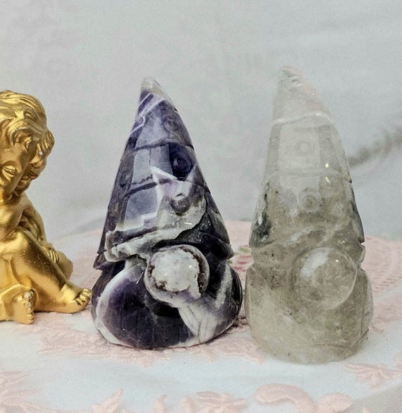 Lg Dream Amethyst or Garden Quartz Gnome, Gnomes, Crystal