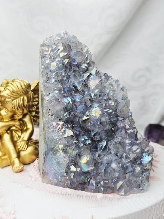 Rare Angel Aura Amethyst Cutbase, Angel Aura Amethyst, Statement Piece