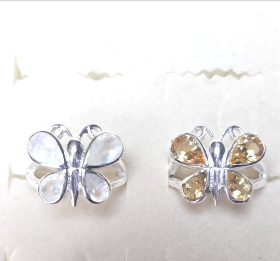Citrine Ring Set,Moonstone Ring Set Butterfly Ring, Jewelry Set