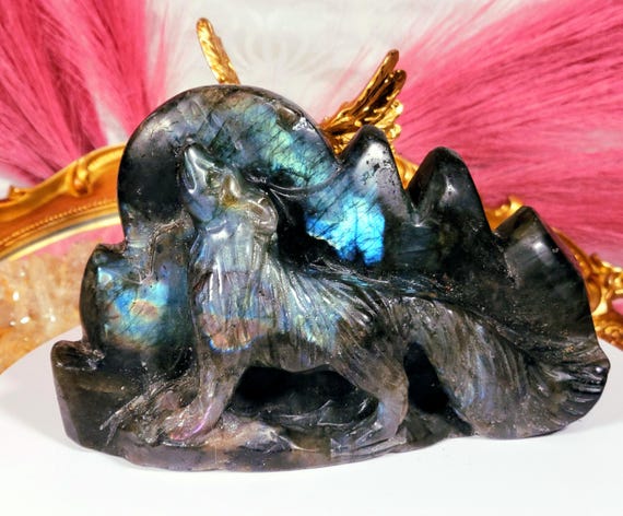 Labradorite Wolf Moon Crystal, RARE Crystal, Wolf, Moon