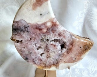 Pink Amethyst Moon, Druzy Moon, Crystal Moon,Gift