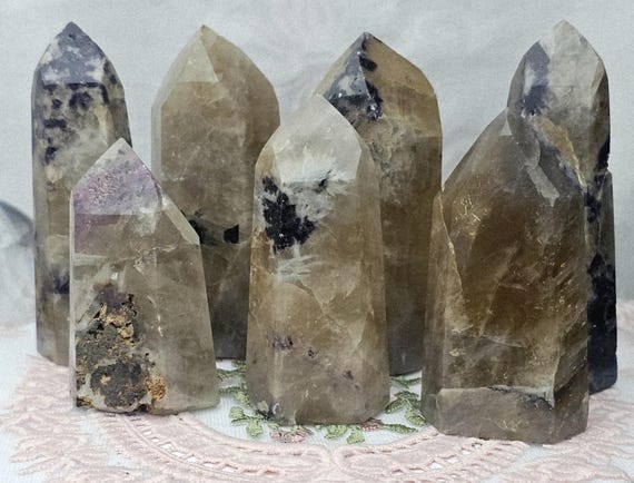 Non Heayed Citrine and Lepidolite Tower, Crystal, Natutal Citrine Tower, Gift for Her