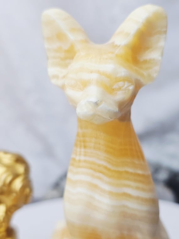 Egyptian Cat, Orange Calcite, Kitty,Cat, Metaphysical Crystals, Meditation Gemstones, Sphynx Cat