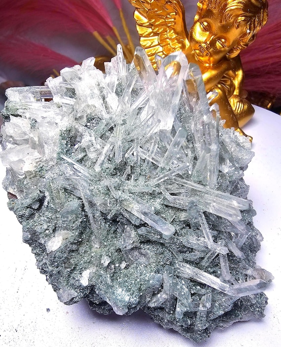 RARE Lemurian Quartz Cluster in Fuschite, Columbia, Crystal Cluster