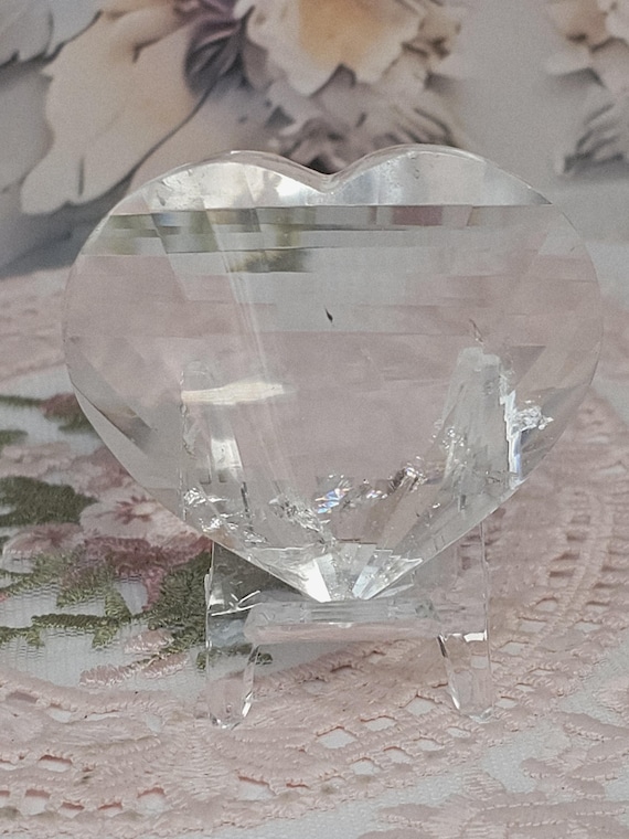 RARE Lemurian Faceted Heart, Crystal Heart , Sacred Geometry, Crystal Grid, Brazil
