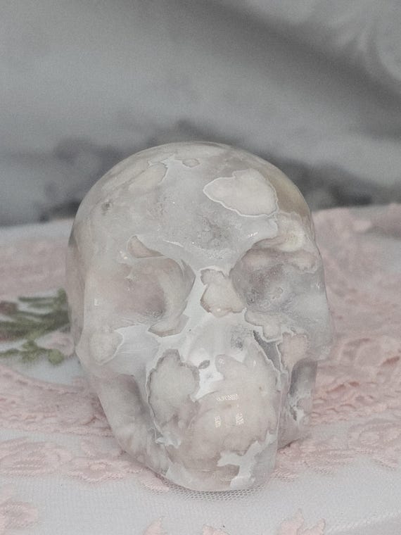 Flower Agate Skull  / Cherry Blossom / High Quality / Crystal Energy / Chakra Stone / Crystal Healing / Meditation Stone