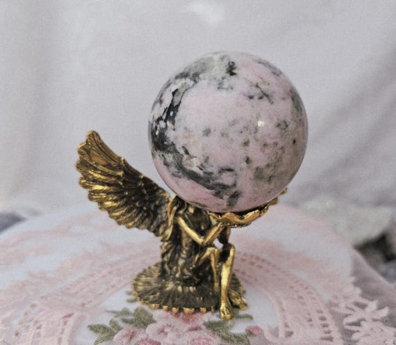 Pink Opal Green Tourmaline Sphere, Pink Opal, Crystal Sphere