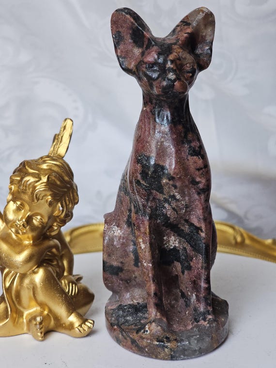 Egyptian Cat, Rhodonite, Kitty,Cat, Metaphysical Crystals, Meditation Gemstones, Sphynx Cat