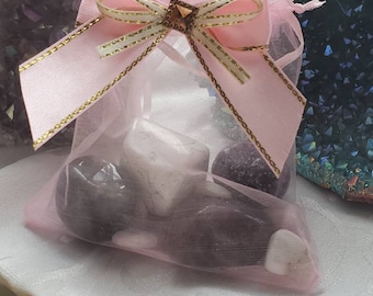 Healing Crystal Set ,Tranquility Crystal Bags, Calming Sachet, Sleep, Anti-anxiety, Love, Peace, MOJO Bags,