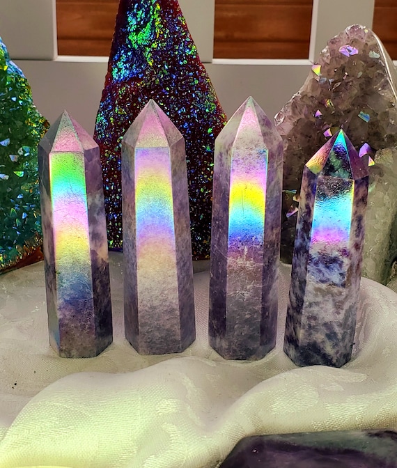 Aura Lepidolite Tower, Crystal Point, Angel Aura, Crystals