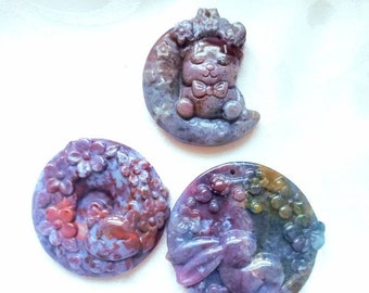 Bunny, Bear or Cat Ocean Jasper Crystal, Gift for Her, Crystal Jewelry, Pendant