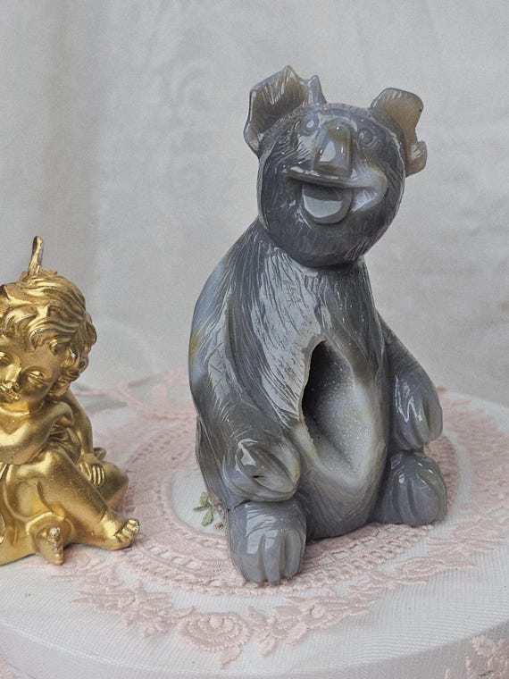 Banded Agate Koala,  Bear Statue, Druzy Agate Crystal, Home Decor, Sculpture, Koala