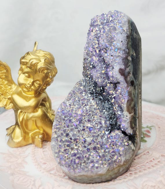 Rare Angel Aura Amethyst Cutbase, Angel Aura Amethyst, Statement Piece