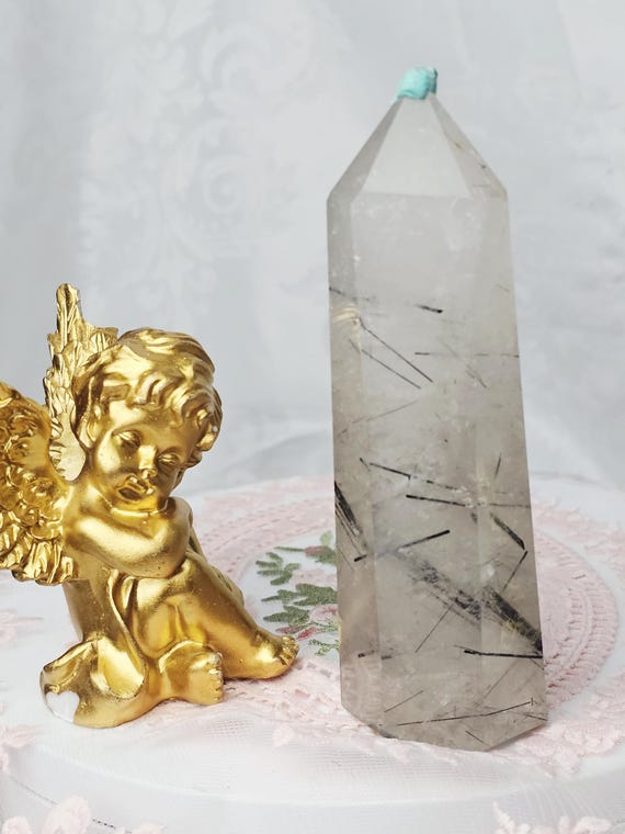 Rutilated Quartz Tower , Black Tourmaline Tower, Crystal