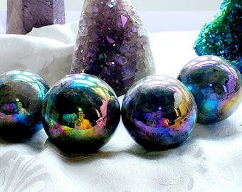 Aura Labradorite Spheres, RARE Aura, Crystal Ball, Crystal