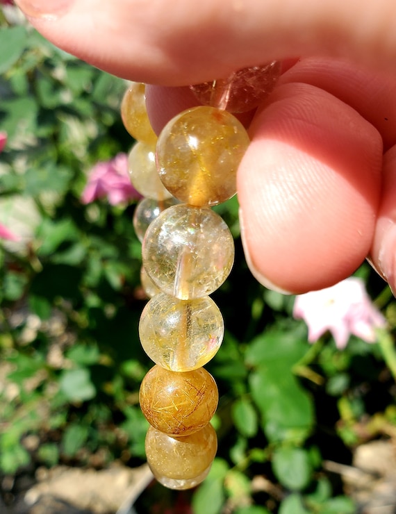 Rutilated Gold Crystal Bracelet - Round - Crystal Healing, Jewelry Gift, Metaphysical Crystals, Healings Stones