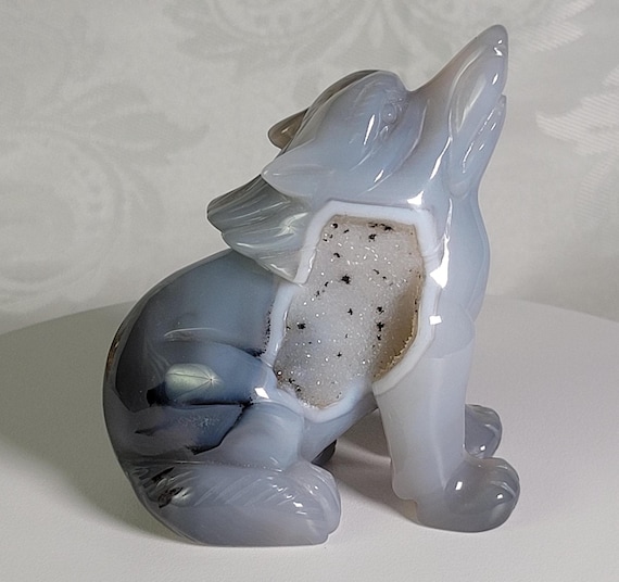Lg Druzy Agate Wolf, Wolf Statue, Wolf , Crystal, Home Decor