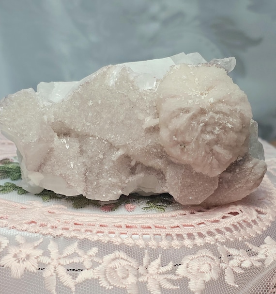 RARE Pink Sugar Apophyllite with Stillbite from India , Apophyllite, Crystal, Crystal