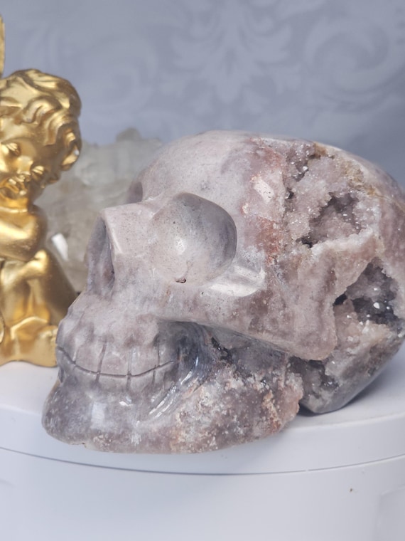 LG Pink Amethyst Skull, Druzy Skull , Crystal Art , Gift