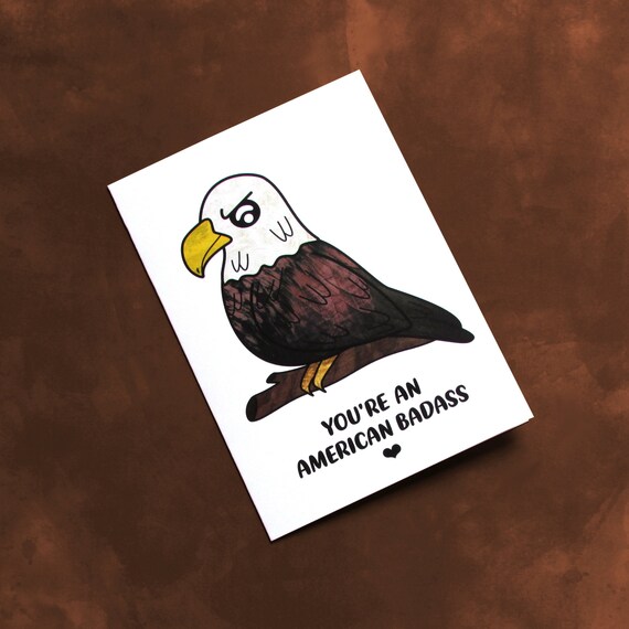 Badass American Eagle Kawaii Card For Soldier Military Law Etsy