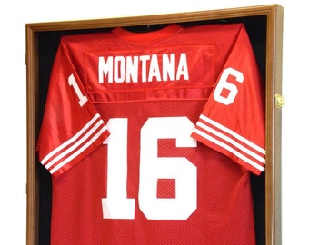 Vitrina de exhibición para uniformes o camisetas XL, con caja de sombras, protección UV del 98 %, con cerradura (con barras de luz LED opcionales)