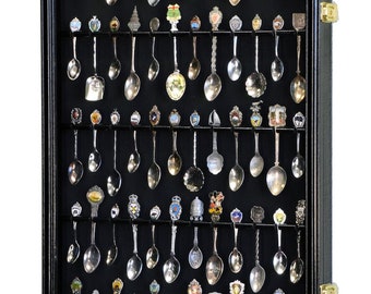 60 Spoon Display Case Wall Rack Cabinet Holder Box 98% UV - Lockable