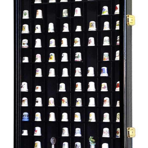 100 Opening Vingerhoed / Kleine Miniatuur Vitrine Kast houder Wandrek 98% UV - Afsluitbaar