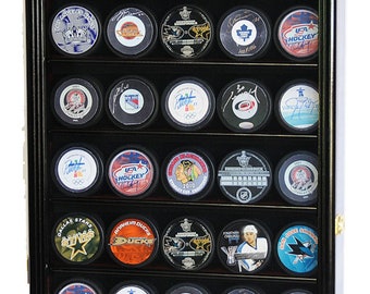 40 Hockey Puck Display Case Cabinet Holder Rack Stand  98% UV - Lockable