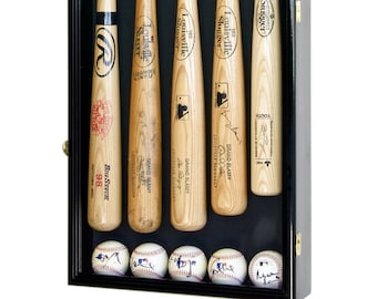 5 Baseball Bat Display Case Cabinet Holder Wall Rack w/98% UV Protection - Lockable