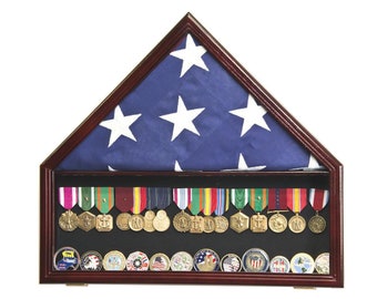 Flag and Memorabilia Challenge Coin Medals Pin Display Case Cabinet Holder w/98% UV Door