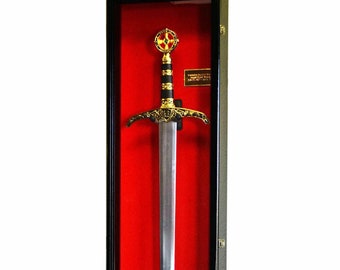 1 Long Sword Display Case Cabinet Wall Shadowbox Medieval Swords Movie Replica Prop Blade Mount w/ 98% UV Protection - Lockable